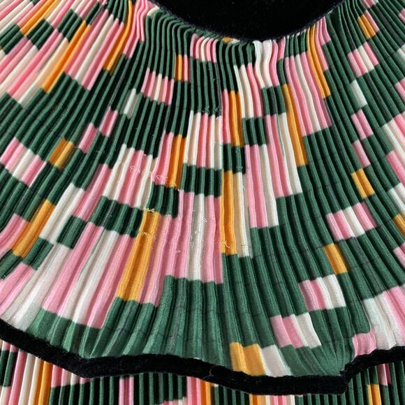 TORY BURCH Size 2 Green Pink Yellow Polyester Geometric Pleated Blouse - Picture 7 of 8